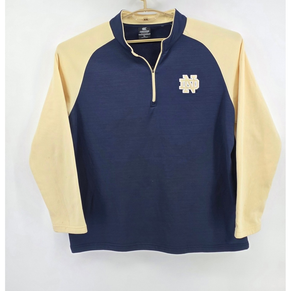 Colosseum Mens XL Notre Dame Fighting Irish Quarter Zip Navy Tan Collegiate Top